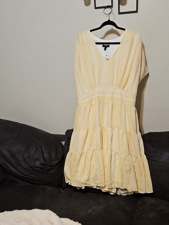 Lane Bryant Dresses & Skirts - Lane Bryant Soft Yellow Striped V-Neck Midi Dress